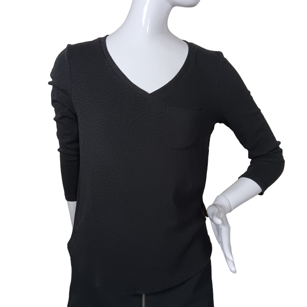 Marled Essentials Top Size Small 3/4 Sleeve Dark Gray V Neck